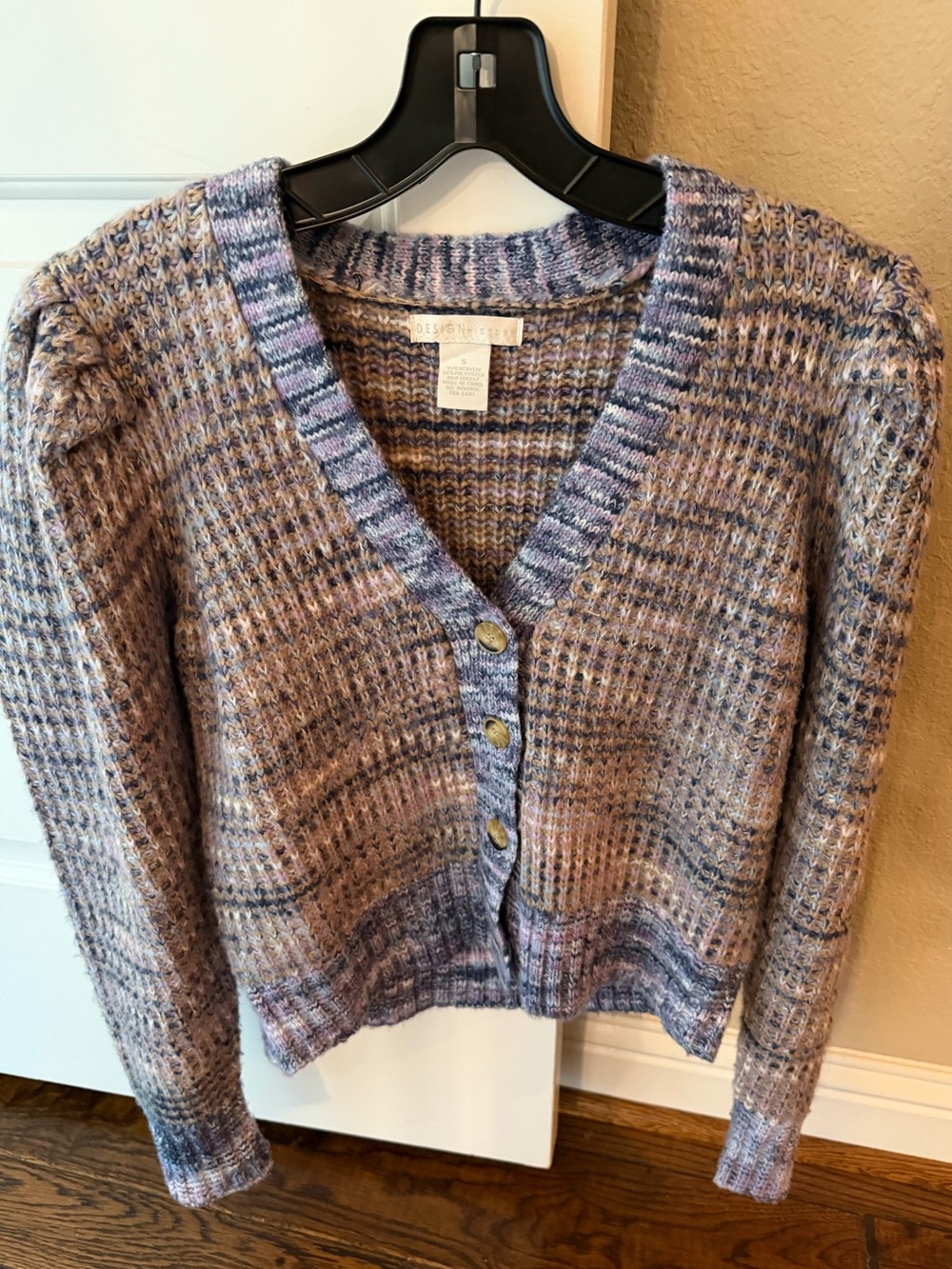 Design History Lavender-Multi V-Neck Button Cardigan